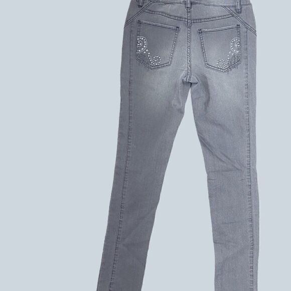 Cache Gray Straight Leg Embellished Beaded Jeans SZ 0 - Picture 3 of 11
